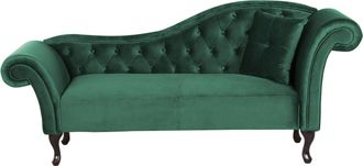 Beliani Beliani - Chaise Longue Tapizado En Terciopelo Verde Oscuro Acolchado Capiton&eacute; Versi&oacute;n Derecha Con Coj&iacute;n Lattes
