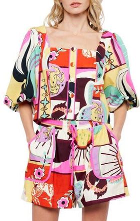 Ciebon Kaitlin Print Button-Up Shirt in Pink Multi at Nordstrom Rack, Size X-Small