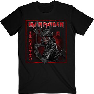 Iron Maiden T Shirt Senjutsu Cover Distressed Red Official Mens Black L