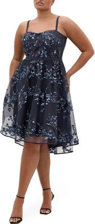 City Chic Ambrosia Lace Fit & Flare Dress in Navy at Nordstrom, Size 20W
