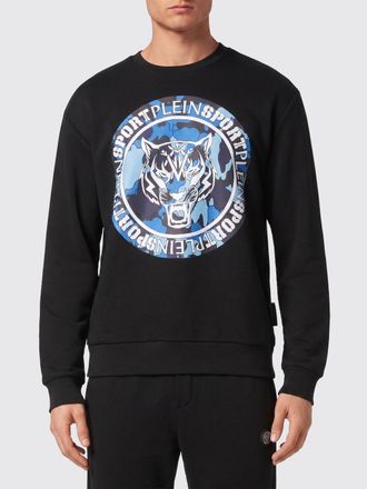 Plein Sport Felpa girocollo in cotone con logo stampato e spalle cadute