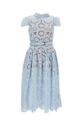 Self Portrait Floral Lace Midi Dress with Refined Collar and Detachable Belt