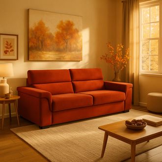 Dmora Dmora - Sof&aacute; Fijo 3 Plazas Cantu, Sof&aacute; Lineal Para Sal&oacute;n, Acolchado, Desenfundable, Calidad 100% Made In Italy, 225x95 H100 Cm, Naranja