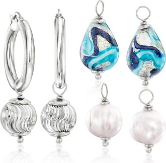 Ross-Simons Italian Sterling Silver Jewelry Set: Hoop Earrings and 3 Pairs Of Interchangeable Drops