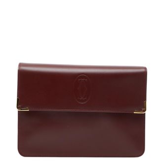 Cartier Must Bordeaux Wine Red Leather Clutch Bag (Pre-Owned)
