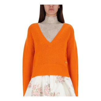 Ganni Cashmere Knitwear, female, Orange, Size: M Chunky Cashmere Deep V-Neck