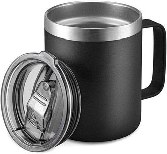OEM Taza De Caf&eacute; Isot&eacute;rmica De Acero Inoxidable De 355 Ml Con Asa, Doble Pared Con Aislamiento Al Vac&iacute;o Y Tapa Deslizante, Color Negro