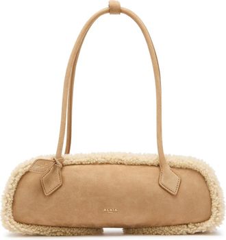 Alaia Le Teckle Medium Shearling-trimmed Suede Shoulder bag - Camel - One Size