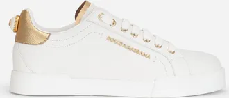 Dolce & Gabbana Calfskin Nappa Portofino Sneakers With Lettering - Woman Sneakers White Leather 37.5