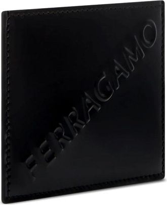 Ferragamo Womens Diagonal Logo Credit Card Case Black Accessories > Wallets