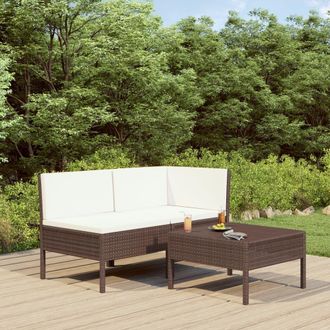 vidaXL Set Muebles De Jard&iacute;n 3 Pzas Y Cojines Rat&aacute;n Sint&eacute;tico Marr&oacute;n Vidaxl