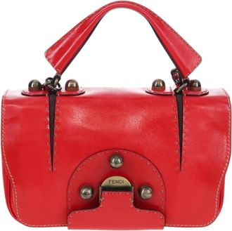 Fendi Secret Code F3 Convertible Satchel Textured Leather Red Leather Handbag (Pre-Owned)