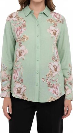 Hemant & Nandita Poppy Long Sleeve Blouse In Sage Green