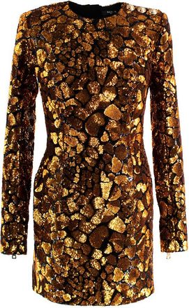 Balmain Gold and Black Sequin Long Sleeve Mini Dress Size XS