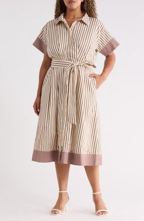 Sugarlips Stripe Midi Shirtdress in Brown-Cream at Nordstrom, Size 3 X