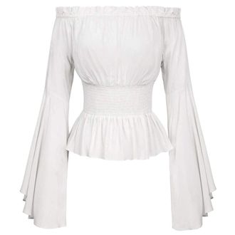 Generic Medieval Womens Off Shoulder Shirt - Gothic Vintage Trumpet Sleeve Casual Steampunk Chic Court Tunic Renaissance Victorian Halloween Carnival Cosplay 