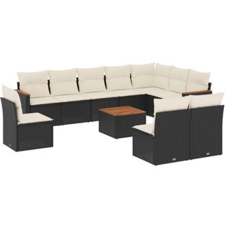 vidaXL Vidaxl - Set De Sof&aacute;s De Jard&iacute;n 11 Pzas Y Cojines Rat&aacute;n Sint&eacute;tico Negro