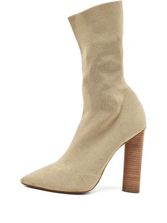Yeezy by Kanye West pointed-toe boots - women - Fabric/Fabric/Calf Leather - 39 - Neutrals