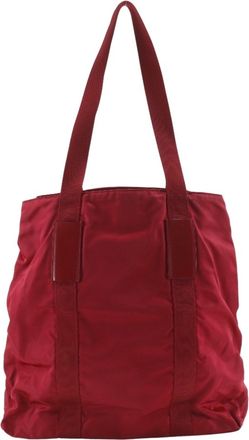 Prada Red Color Nylon Tote Bag (Pre-Owned)