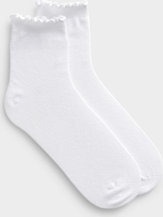 Simons Womens Solid lettuce-trim ankle socks