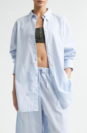 Toteme Oversize Cotton & Linen Button-Up Shirt in Sky at Nordstrom, Size 10 Us