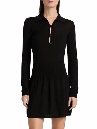 Frame Denim Smart Merino Wool Polo Minidress In Black