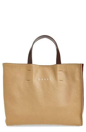 Marni Museo Soft Colorblock Leather East/West Tote in Moon/Burgundy/Coffee at Nordstrom