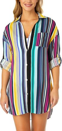 Anne Cole Boyfriend Button Down Cover Up Shirt