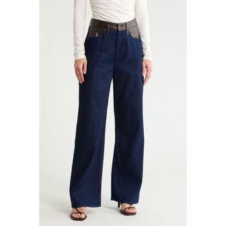 Rag & Bone Lori Faux Leather Trim Wide Leg Jeans in Rinse Combo at Nordstrom Rack, Size 30