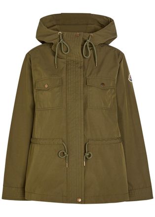 Moncler Serin Hooded Drawstring Waxed Poplin Parka Jacket - Olive - 3 (UK 14 / L)