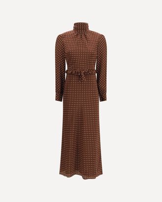 Alessandra Rich Polka Dot Silk Cr&ecirc;pe de Chine Midi Dress with bow Female 42