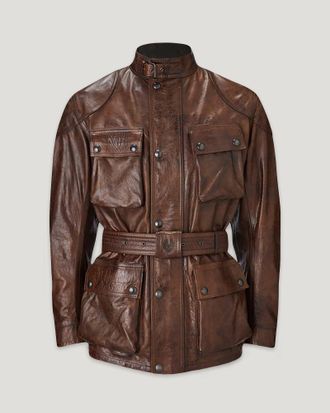 Belstaff Trialmaster Motorcycle Jacket Mens Hand Waxed Leather Burnt Cuero Size 2XL