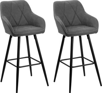 Beliani Beliani - Conjunto De 2 Sillas De Bar De Poli&eacute;ster Gris Negro Acolchado Reposabrazos Darien