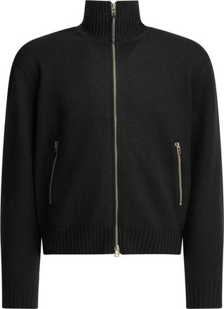 Tom Ford Merino Wol Volledige Rits Trui met Lederen Patches - Heren - Vesten met rits - Zwart - 2XL - Wol - Hoodies & sweatvesten