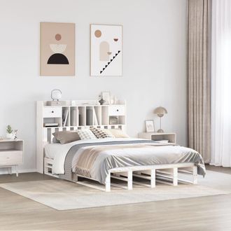 Berkfield Home Bookcase Bed without Mattress White 150x200 cm King Size Solid Wood Pine