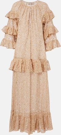 Adriana Degreas Vestido largo de encaje con volantes