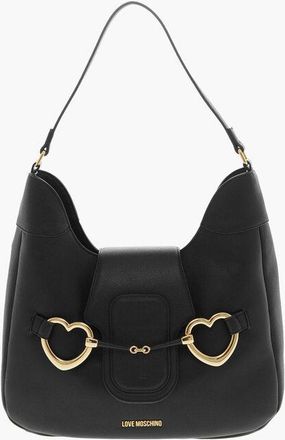 Moschino LOVE Textured Faux Leather Hobo Bag with Maxi Heart-Shaped C size Unic