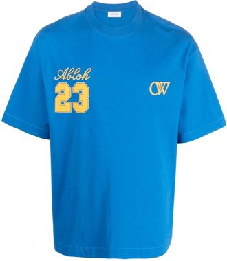 Off-white logo-print cotton T-shirt - men - Cotton - S - Blue