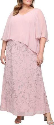 S.L. Fashions Glitter Chiffon Gown in Blush at Nordstrom, Size 16W