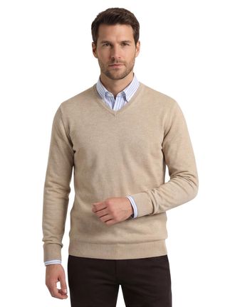 Casamoda trui Casa Moda beige effen katoen wijde fit