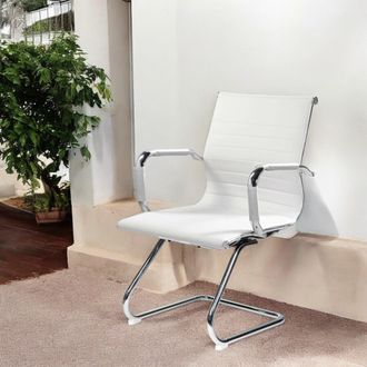 Dmora Dmora - Silla De Oficina Dfusett, Silla De Oficina Para Sala De Espera Con Reposabrazos, Silla Ergon&oacute;mica Para Sala De Espera, 62x54h89 Cm, Blanco