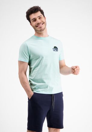 Lerros T-Shirt LERROS T-Shirt mit Brustprint *Follow the sun*, Herren, Gr. M, blau (tinted aqua), 100% Baumwolle, Shirts T-Shirt