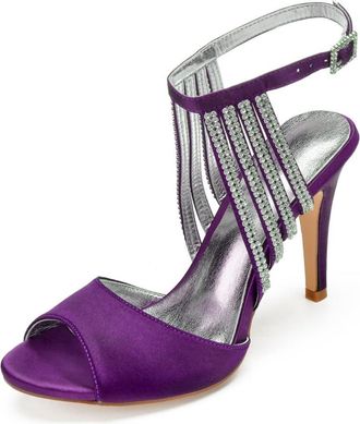 Generic Wedding Shoes Women Satin Sandal Ankle Strap Stiletto Heel Sandals Bridal Prom Evening Formal Party Shoes 10.5Cm,Purple,6 UK