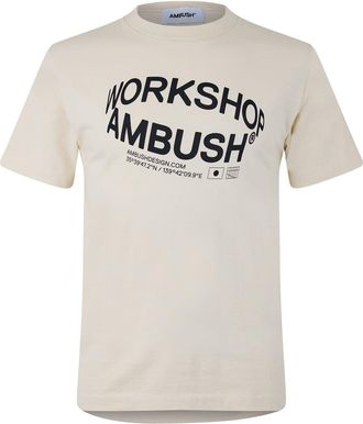 AMBUSH Mens R Logo Crew Neck Regular Fit T-Shirt in Off White - Size X-Small