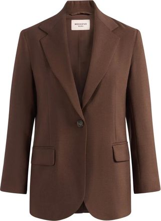 Max Mara Jassen, Dames, Bruin, XL, Wol, Enkelrijige blazer van wolstof