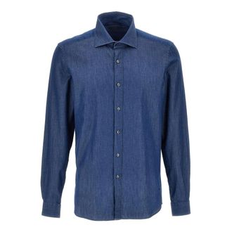 Fay Blauwe Denim Overhemd met Franse Kraag - Heren - Casual Overhemden - Blauw - L - Denim - Overhemden