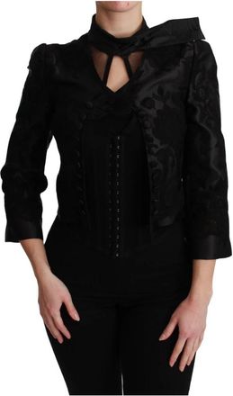 Dolce & Gabbana Zwarte Bloemen Jacquard Zijden Blazer Jas - Dames - Blazers - Zwart - XS - Jassen