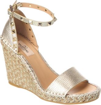 Valentino Rockstud 100 Grainy Leather Wedge Sandal