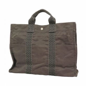 Herm&egrave;s Gray Canvas Tote Bag (Pre-Owned)