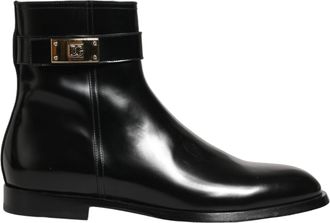 Dolce & Gabbana Black Leather Logo Buckle Mid Calf Boots Mens Shoes